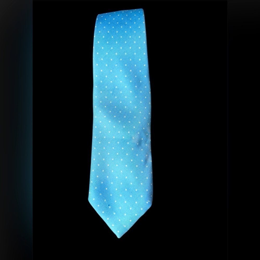 Vintage Polo Ralph Lauren Hand Made Silk Tie Blue / Silver Polka Dot